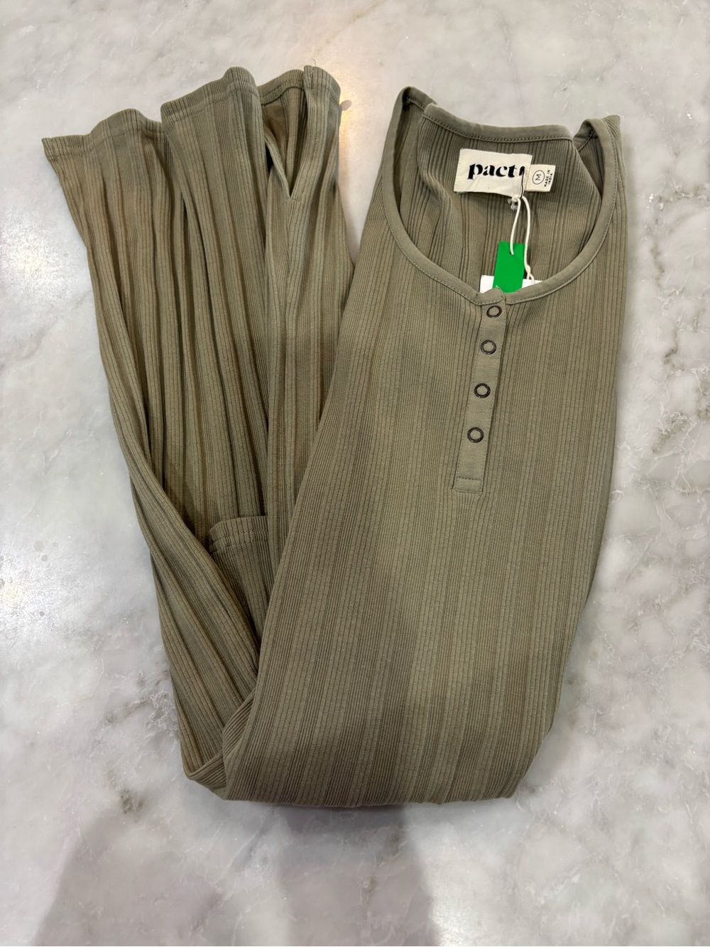 Pact Organic Cotton Olive Ribbed Bodycon Midi Dress